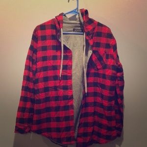 Plaid button up w/ hood